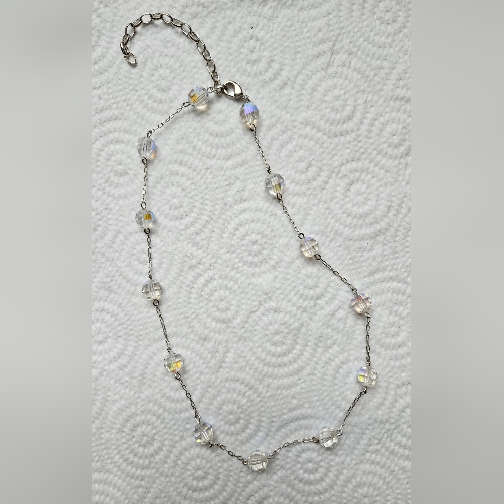 NWOT Crystal Bead Necklace, Silvertone